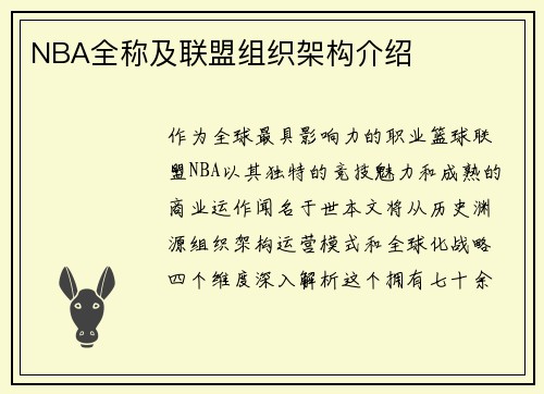 NBA全称及联盟组织架构介绍