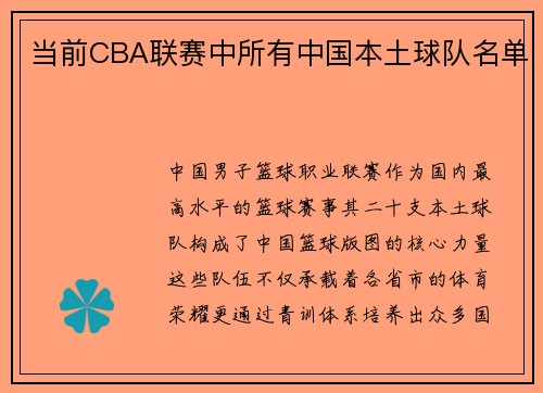 当前CBA联赛中所有中国本土球队名单
