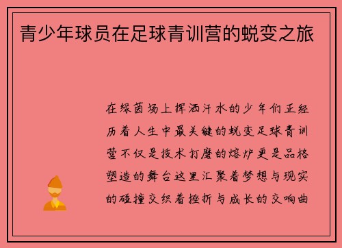 青少年球员在足球青训营的蜕变之旅